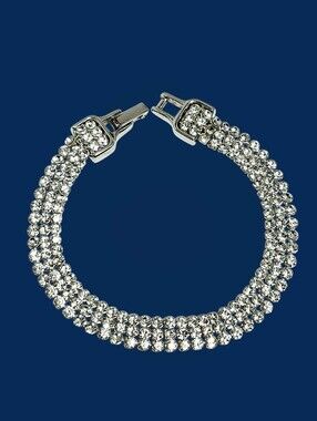 Swarowski 3 Row Tennis Bracelet Silvertone 7.25"